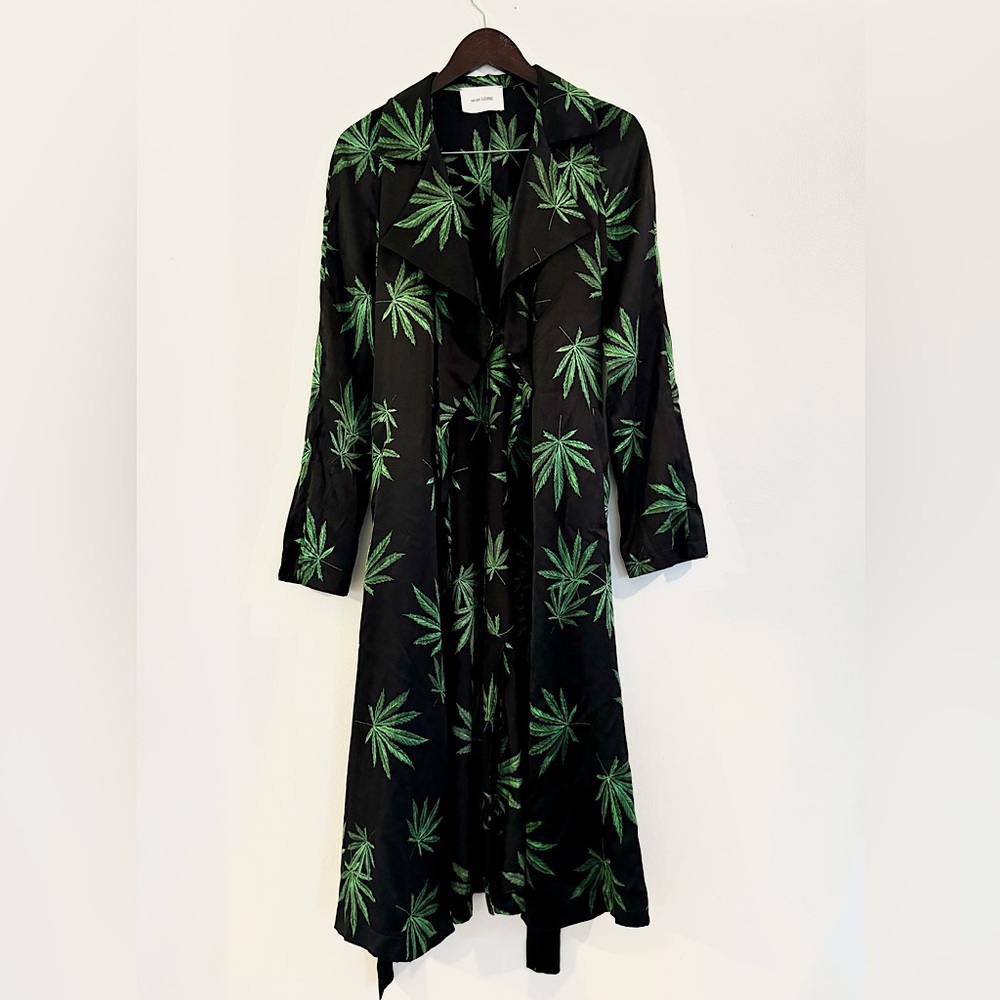 We Are Leone Long Silk Cannabis Leaf Duster Kimono with Belt XS/S